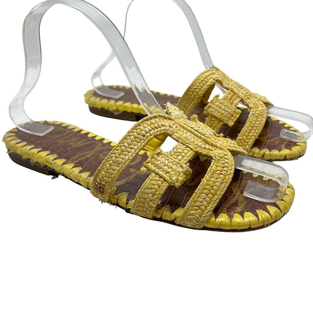 SAM EDELMAN BECKIE 2 Yellow Straw Slides Sandals Flip Flops Open Toe Flats sz 7